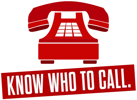 A graphic of a red phone on top of the words know who to call signifying victims calling The Hurt 911 Injury Center